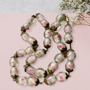 Repurposed Vintage Rosebud Lampwork Bead Necklace